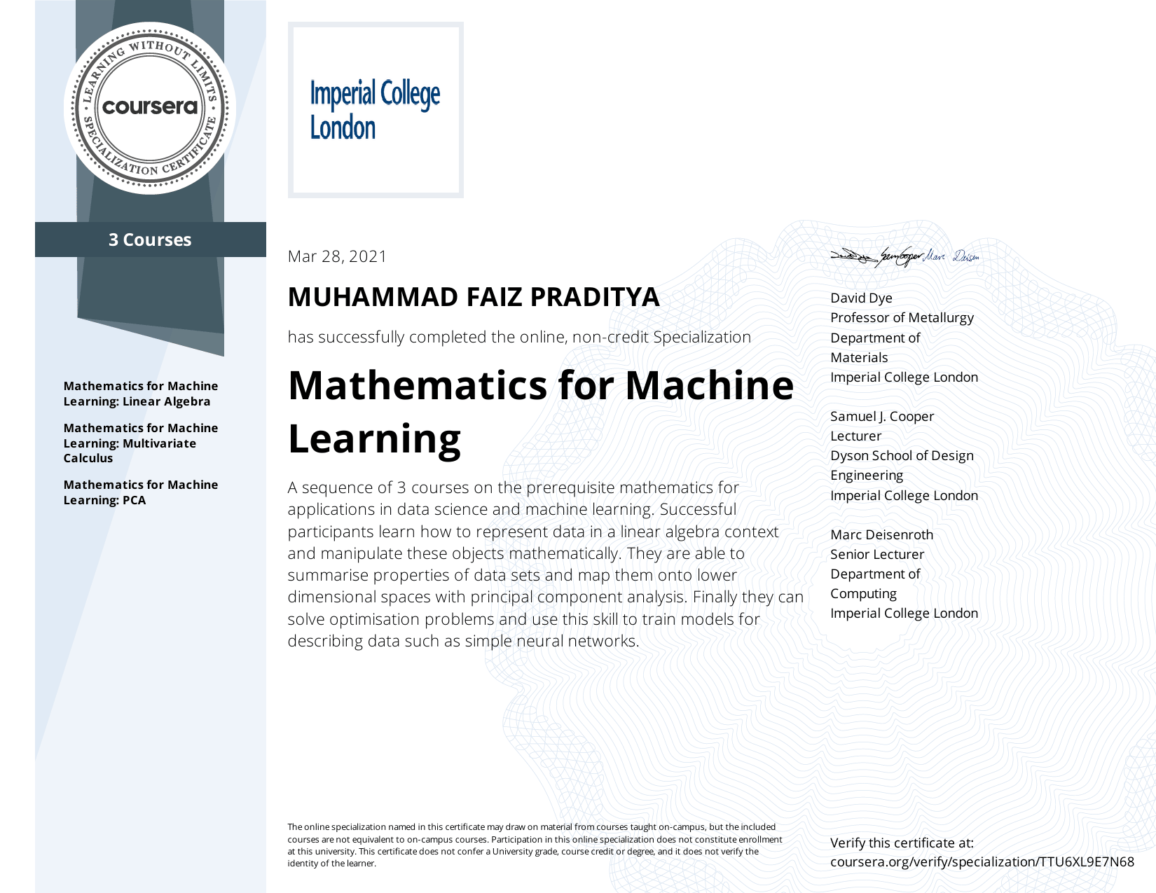 My certificate
