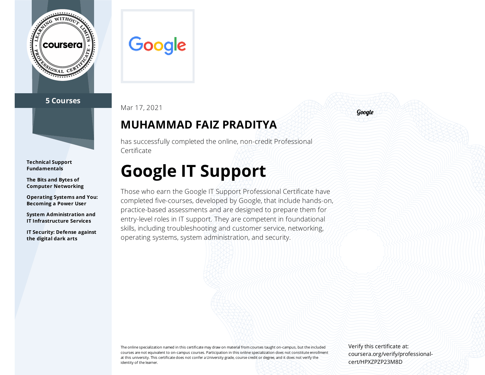 My certificate
